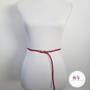 Red thin braided belt with gold buckle